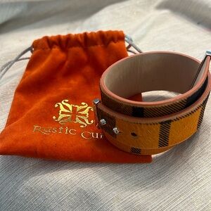 New never worn Rusttic Cuff orange and black plaid leather horsehair cuff
